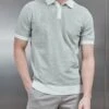 Melange Contrast Button Polo Shirt In Sage -Cheap Shirts Shop MELANGE CONTRAST BUTTON POLO SHIRT IN SAGE 8434