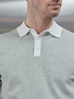 Melange Contrast Button Polo Shirt In Sage -Cheap Shirts Shop MELANGE CONTRAST BUTTON POLO SHIRT IN SAGE 8437