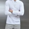 Mercerised Pique Long Sleeve Zip Polo Shirt In White -Cheap Shirts Shop MERCERISEDPIQUEZIPPOLO WHITE5311