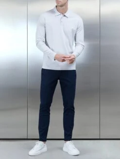 Supima Cotton Long Sleeve Button Polo Shirt In Mid Grey -Cheap Shirts Shop MERCERISEDSUPIMALONGSLEEVEBUTTONPOLOSHIRT MID GREY 0883