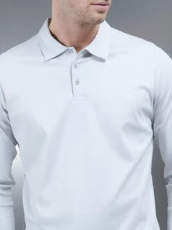 Supima Cotton Long Sleeve Button Polo Shirt In Mid Grey -Cheap Shirts Shop MERCERISEDSUPIMALONGSLEEVEBUTTONPOLOSHIRT MID GREY 0893