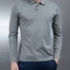 Supima Cotton Long Sleeve Button Polo Shirt In Sage -Cheap Shirts Shop MERCERISEDSUPIMALONGSLEEVEBUTTONPOLOSHIRT SAGE 0872