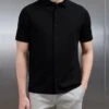 Mercerised Interlock Short Sleeve Button Through Shirt In Black -Cheap Shirts Shop MERCERISED INTERLOCK BUTTON THROUGH SHIRT IN BLACK 4639