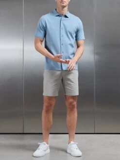Mercerised Interlock Short Sleeve Button Through Shirt In Light Blue -Cheap Shirts Shop MERCERISED INTERLOCK BUTTON THROUGH SHIRT IN LIGHTBLUE 4689 2