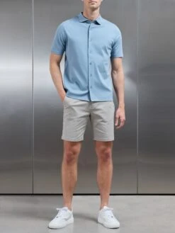 Mercerised Interlock Short Sleeve Button Through Shirt In Light Blue -Cheap Shirts Shop MERCERISED INTERLOCK BUTTON THROUGH SHIRT IN LIGHTBLUE 4698