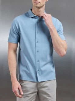 Mercerised Interlock Short Sleeve Button Through Shirt In Light Blue -Cheap Shirts Shop MERCERISED INTERLOCK BUTTON THROUGH SHIRT IN LIGHTBLUE 4701