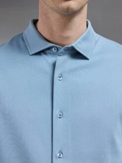 Mercerised Interlock Short Sleeve Button Through Shirt In Light Blue -Cheap Shirts Shop MERCERISED INTERLOCK BUTTON THROUGH SHIRT IN LIGHTBLUE 4712