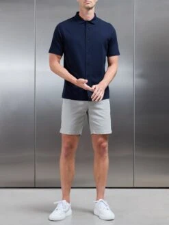 Mercerised Interlock Short Sleeve Button Through Shirt In Navy -Cheap Shirts Shop MERCERISED INTERLOCK BUTTON THROUGH SHIRT IN NAVY 652