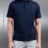 Mercerised Interlock Short Sleeve Button Through Shirt In Navy 1 Mercerised Interlock Short Sleeve Button Through Shirt In Navy -Cheap Shirts Shop MERCERISED INTERLOCK BUTTON THROUGH SHIRT IN NAVY 682