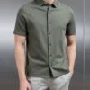 Mercerised Interlock Short Sleeve Button Through Shirt In Sage -Cheap Shirts Shop MERCERISED INTERLOCK BUTTON THROUGH SHIRT IN SAGE 4671