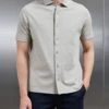 Mercerised Interlock Short Sleeve Button Through Shirt In Stone -Cheap Shirts Shop MERCERISED INTERLOCK BUTTON THROUGH SHIRT IN STONE 4761