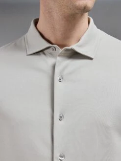 Mercerised Interlock Short Sleeve Button Through Shirt In Stone -Cheap Shirts Shop MERCERISED INTERLOCK BUTTON THROUGH SHIRT IN STONE 4767