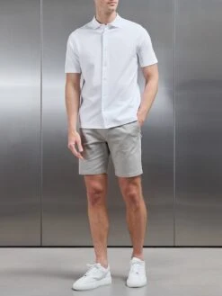 Mercerised Interlock Short Sleeve Button Through Shirt In White -Cheap Shirts Shop MERCERISED INTERLOCK BUTTON THROUGH SHIRT IN WHITE 4717