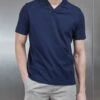 Mercerised Interlock Revere Collar Polo Shirt In Navy -Cheap Shirts Shop MERCERISED INTERLOCK REVERE COLLAR POLO SHIRT IN NAVY 8182
