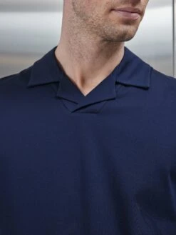 Mercerised Interlock Revere Collar Polo Shirt In Navy -Cheap Shirts Shop MERCERISED INTERLOCK REVERE COLLAR POLO SHIRT IN NAVY 8192