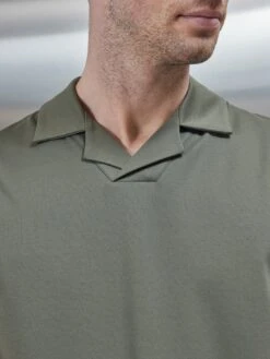 Mercerised Interlock Revere Collar Polo Shirt In Sage -Cheap Shirts Shop MERCERISED INTERLOCK REVERE COLLAR POLO SHIRT IN SAGE 8240