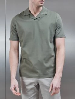 Mercerised Interlock Revere Collar Polo Shirt In Sage -Cheap Shirts Shop MERCERISED INTERLOCK REVERE COLLAR POLO SHIRT IN SAGE 9131