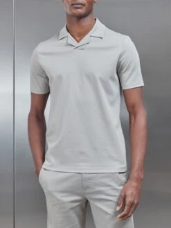 Mercerised Interlock Revere Collar Polo Shirt In Stone