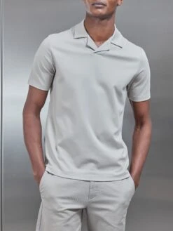 Mercerised Interlock Revere Collar Polo Shirt In Stone -Cheap Shirts Shop MERCERISED INTERLOCK REVERE COLLAR POLO SHIRT IN STONE 10369
