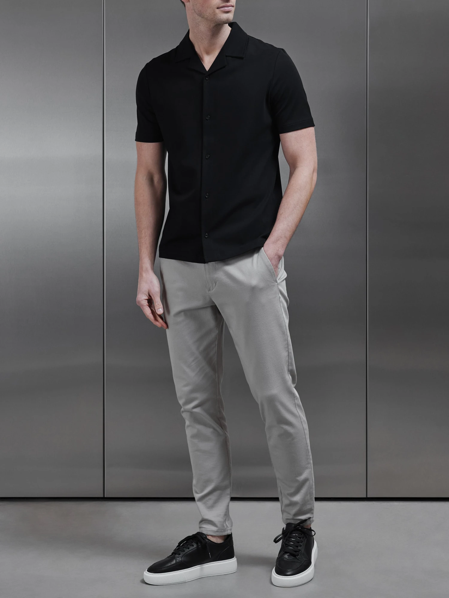 Mercerised Interlock Revere Collar Shirt In Black 4 Mercerised Interlock Revere Collar Shirt In Black - Image 2