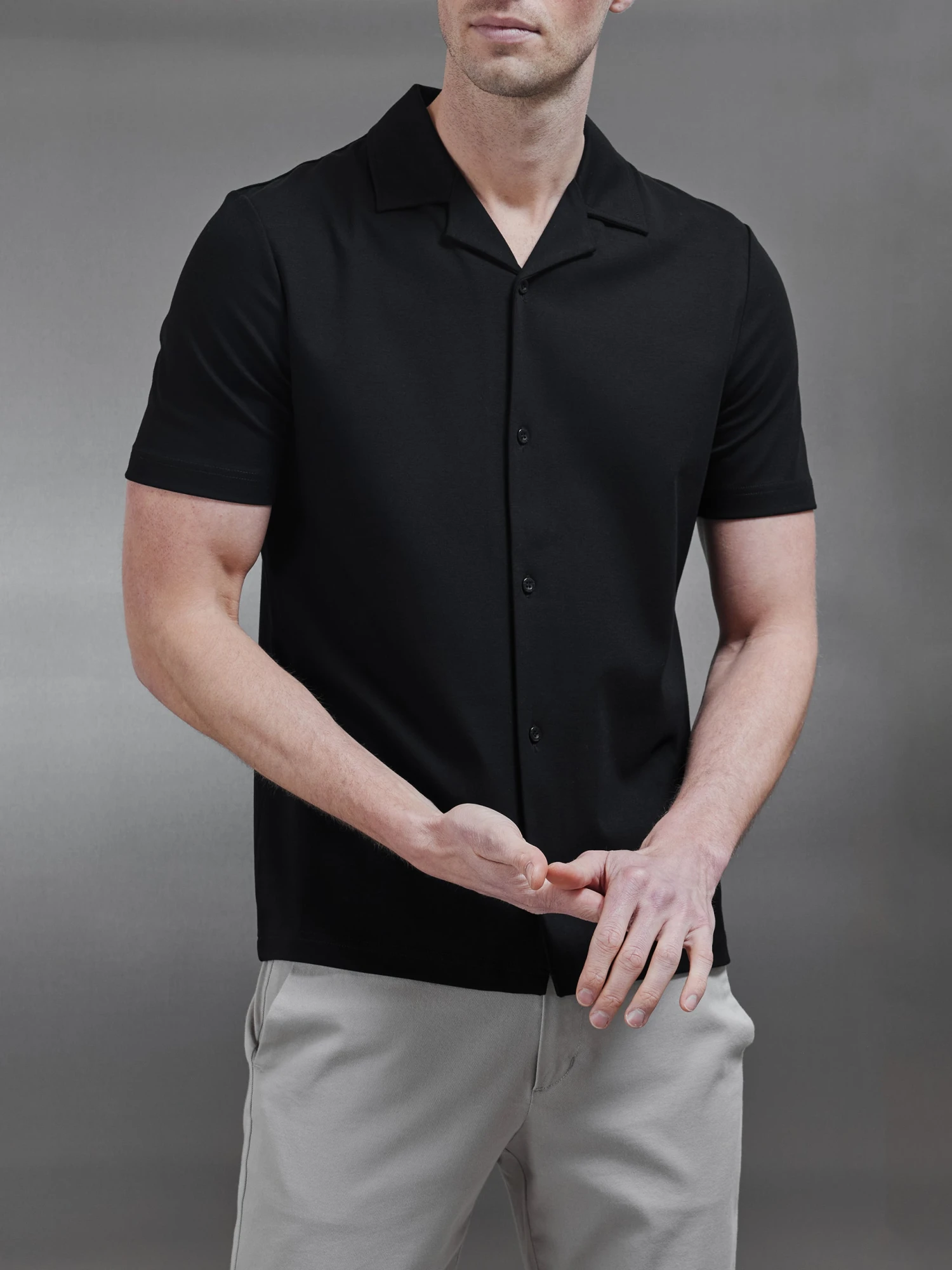 Mercerised Interlock Revere Collar Shirt In Black 5 Mercerised Interlock Revere Collar Shirt In Black - Image 3