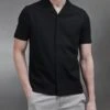 Mercerised Interlock Revere Collar Shirt In Black -Cheap Shirts Shop MERCERISED INTERLOCK REVERE COLLAR SHIRT IN BLACK 18654