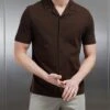 Mercerised Interlock Revere Collar Shirt In Brown 1 Mercerised Interlock Revere Collar Shirt In Brown -Cheap Shirts Shop MERCERISED INTERLOCK REVERE COLLAR SHIRT IN BROWN 25439