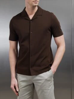 Mercerised Interlock Revere Collar Shirt In Brown 9 Mercerised Interlock Revere Collar Shirt In Brown -Cheap Shirts Shop MERCERISED INTERLOCK REVERE COLLAR SHIRT IN BROWN 25458