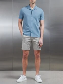 Cheap Shirts Shop -Cheap Shirts Shop MERCERISED INTERLOCK REVERE COLLAR SHIRT IN LIGHT BLUE 25896