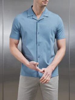 Cheap Shirts Shop 11 Mercerised Interlock Revere Collar Shirt In Light Blue