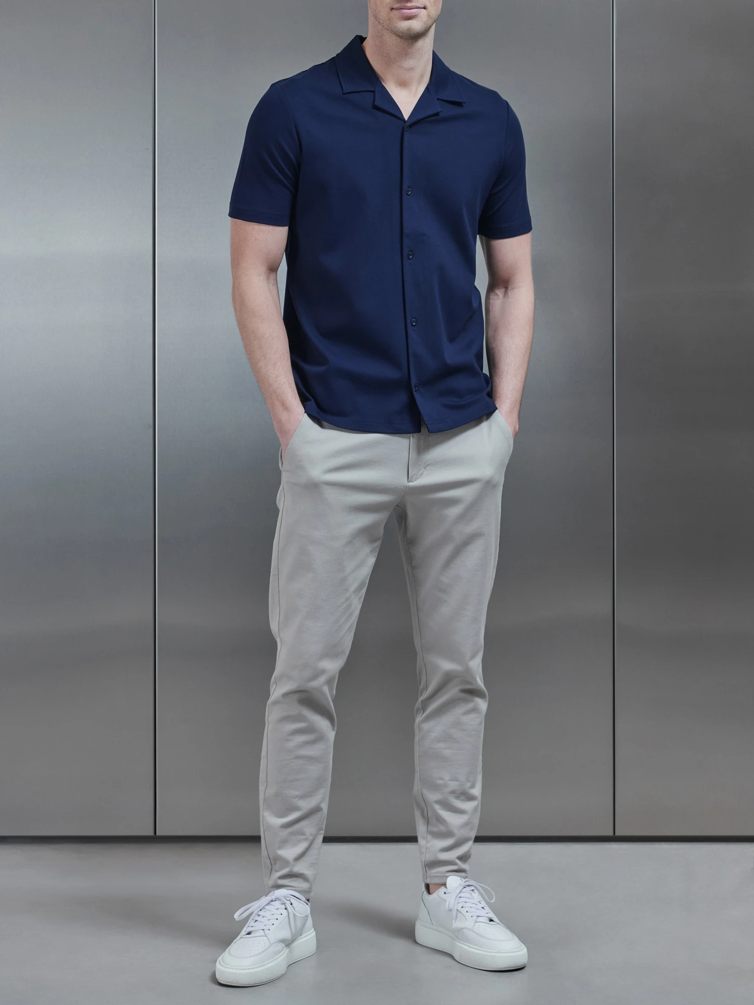 Mercerised Interlock Revere Collar Shirt In Navy 4 Mercerised Interlock Revere Collar Shirt In Navy - Image 2