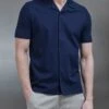 Mercerised Interlock Revere Collar Shirt In Navy -Cheap Shirts Shop MERCERISED INTERLOCK REVERE COLLAR SHIRT IN NAVY 18686