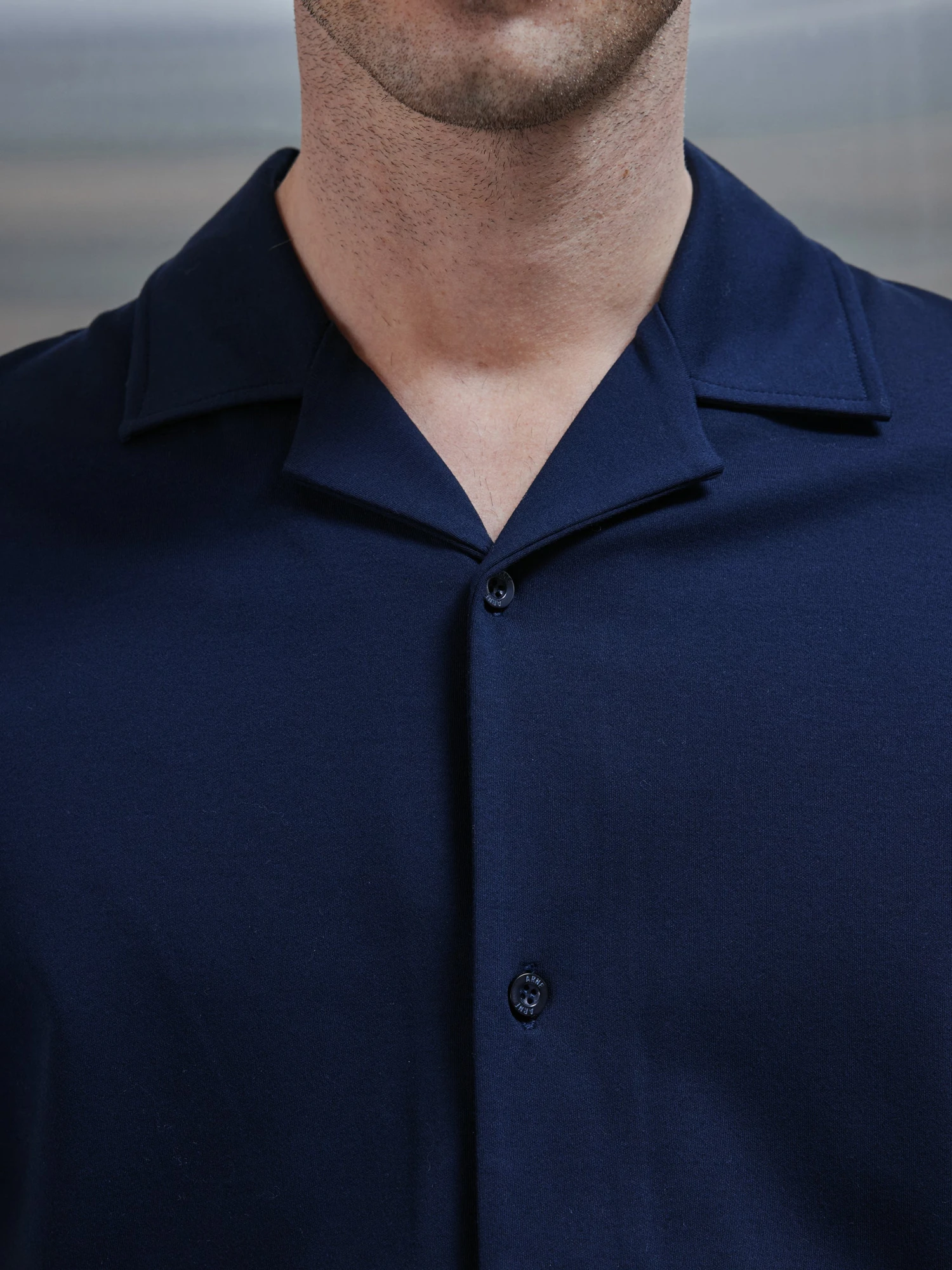 Mercerised Interlock Revere Collar Shirt In Navy 5 Mercerised Interlock Revere Collar Shirt In Navy - Image 3