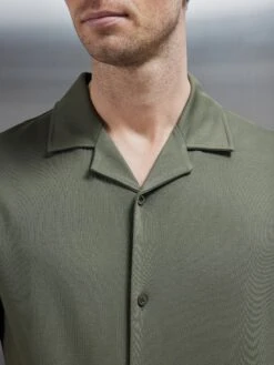 Mercerised Interlock Revere Collar Shirt In Sage -Cheap Shirts Shop MERCERISED INTERLOCK REVERE COLLAR SHIRT IN SAGE 25875