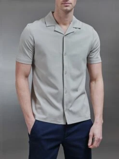 Mercerised Interlock Revere Collar Shirt In Stone