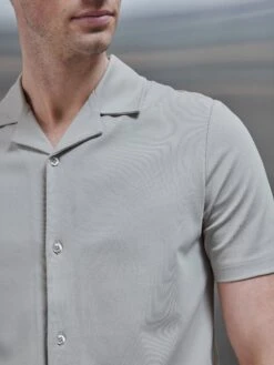 Mercerised Interlock Revere Collar Shirt In Stone -Cheap Shirts Shop MERCERISED INTERLOCK REVERE COLLAR SHIRT IN STONE 18762