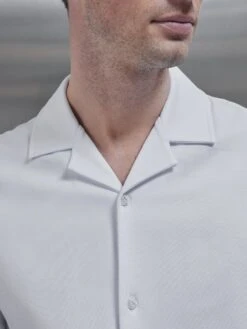 Mercerised Interlock Revere Collar Shirt In White -Cheap Shirts Shop MERCERISED INTERLOCK REVERE COLLAR SHIRT IN WHITE 18731