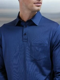 Mercerised Cotton Long Sleeve Polo Shirt In Navy -Cheap Shirts Shop MERCERISED LONG SLEEVE POLO NAVY 0244