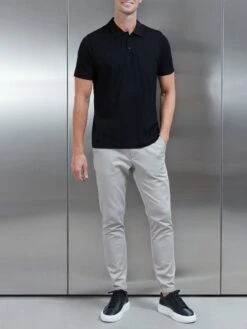Mercerised Pique Button Polo Shirt In Black -Cheap Shirts Shop MERCERISED PIQUE COTTON BLACK 0021