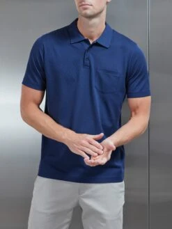 Mercerised Pique Button Polo Shirt In Navy -Cheap Shirts Shop MERCERISED PIQUE COTTON NAVY 0055