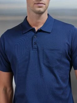 Mercerised Pique Button Polo Shirt In Navy -Cheap Shirts Shop MERCERISED PIQUE COTTON NAVY 0062
