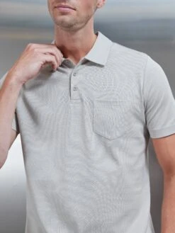 Mercerised Pique Button Polo Shirt In Stone -Cheap Shirts Shop MERCERISED PIQUE COTTON STONE 0137