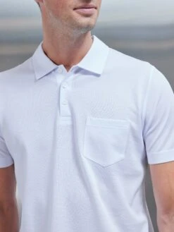 Mercerised Pique Button Polo Shirt In White -Cheap Shirts Shop MERCERISED PIQUE COTTON WHITE 0110