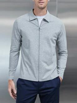 Mercerised Pique Zip Through Jacket In Marl Grey -Cheap Shirts Shop MERCERISED PIQUE JACKET MARLGREY 0007