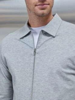 Mercerised Pique Zip Through Jacket In Marl Grey -Cheap Shirts Shop MERCERISED PIQUE JACKET MARLGREY 0009
