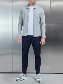 Mercerised Pique Zip Through Jacket In Marl Grey -Cheap Shirts Shop MERCERISED PIQUE JACKET MARLGREY 0399