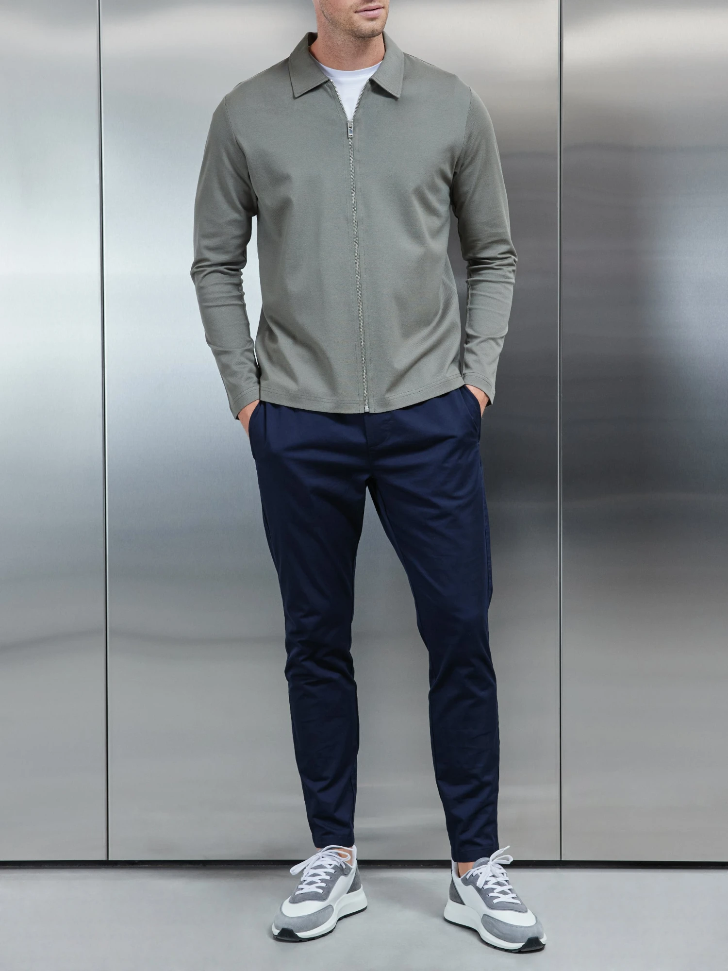 Mercerised Pique Zip Through Jacket In Sage 4 Mercerised Pique Zip Through Jacket In Sage - Image 2