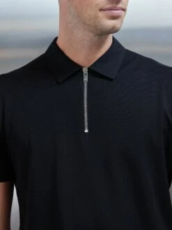 Mercerised Pique Zip Polo Shirt In Black -Cheap Shirts Shop MERCERISED PIQUE ZIP BLACK 0026