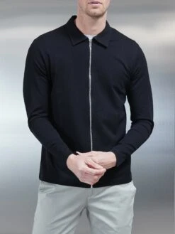 Mercerised Pique Zip Through Jacket In Black -Cheap Shirts Shop MERCERISED PIQUE ZIP JACKET BLACK 0017