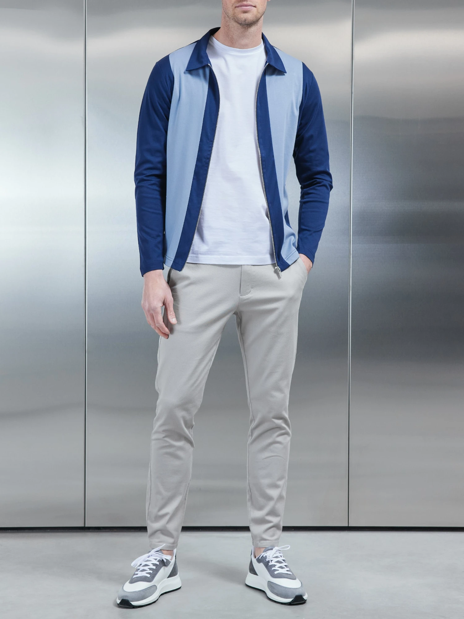 Supima Cotton Colour Block Zip Jacket In Navy 5 Supima Cotton Colour Block Zip Jacket In Navy - Image 3